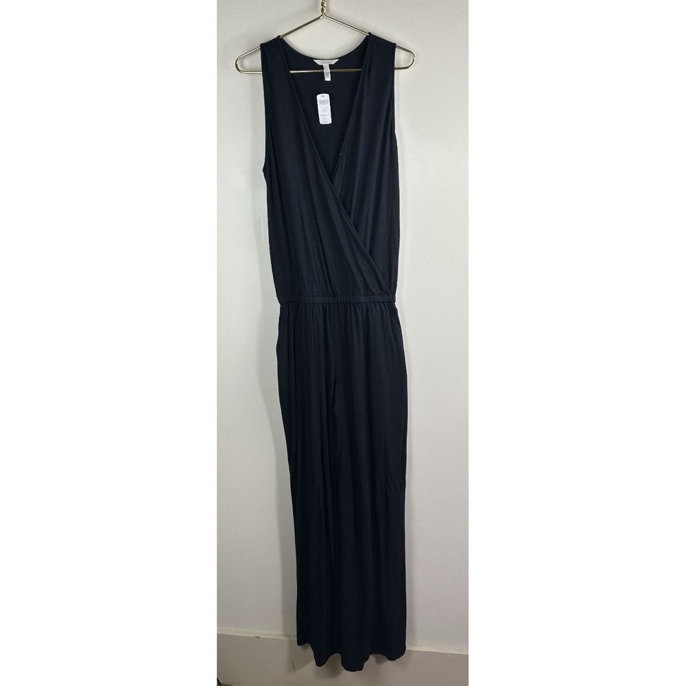 New Soma Soft Slub Terry Jumpsuit Sleeveless Belted Stretch Black Large 34" Long - Picture 11 of 11